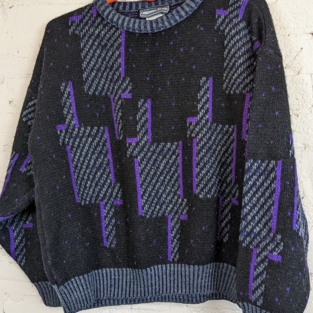 Vintage Christopher Barnes Black and Purple Sweater